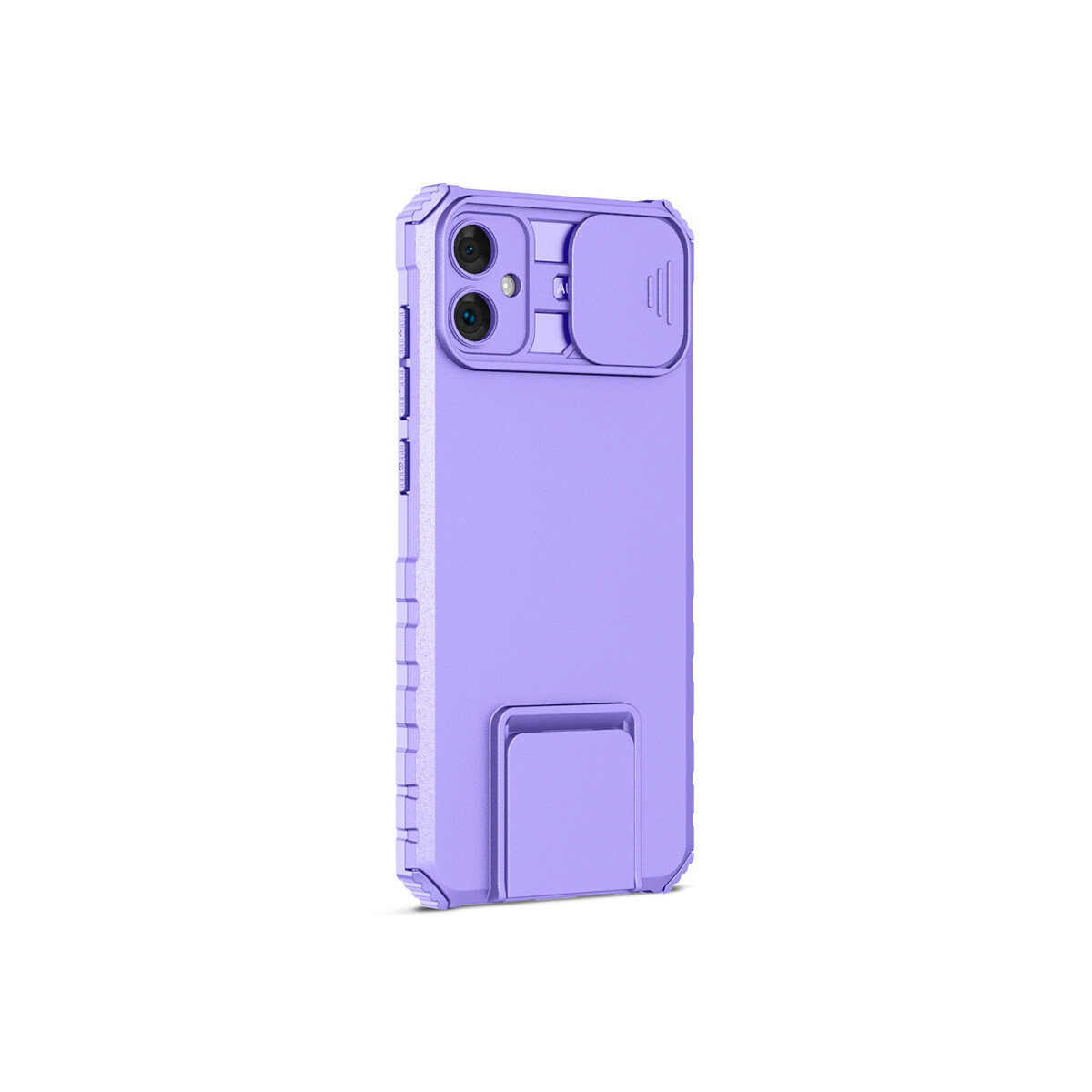 Protector Samsung Galaxy A05 con soporte y cubre cámara color lila 