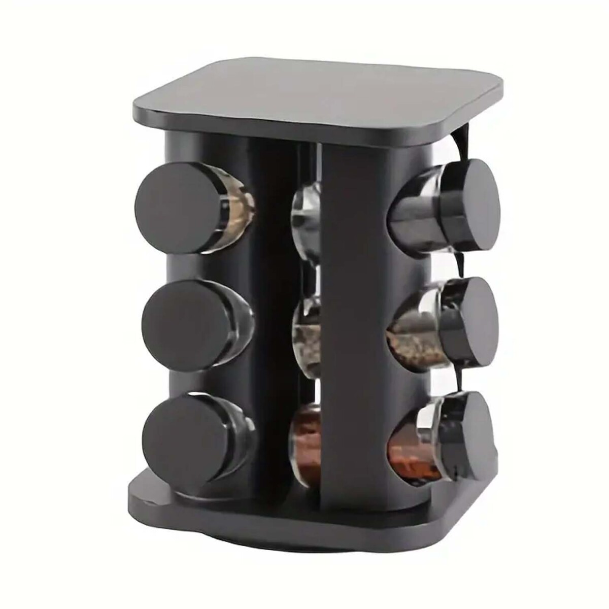 Especiero Giratorio Cuadrado con 12 Frascos para Condimentos - Negro 