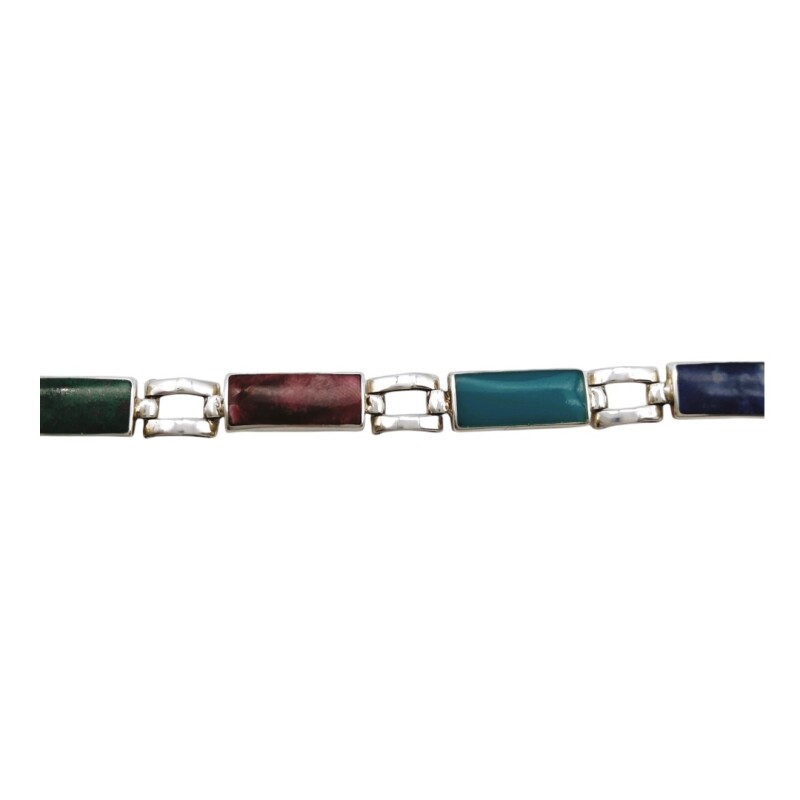 Pulsera Eslabón-Plata peruana-Piedras varias-PU3009 conpiedra
