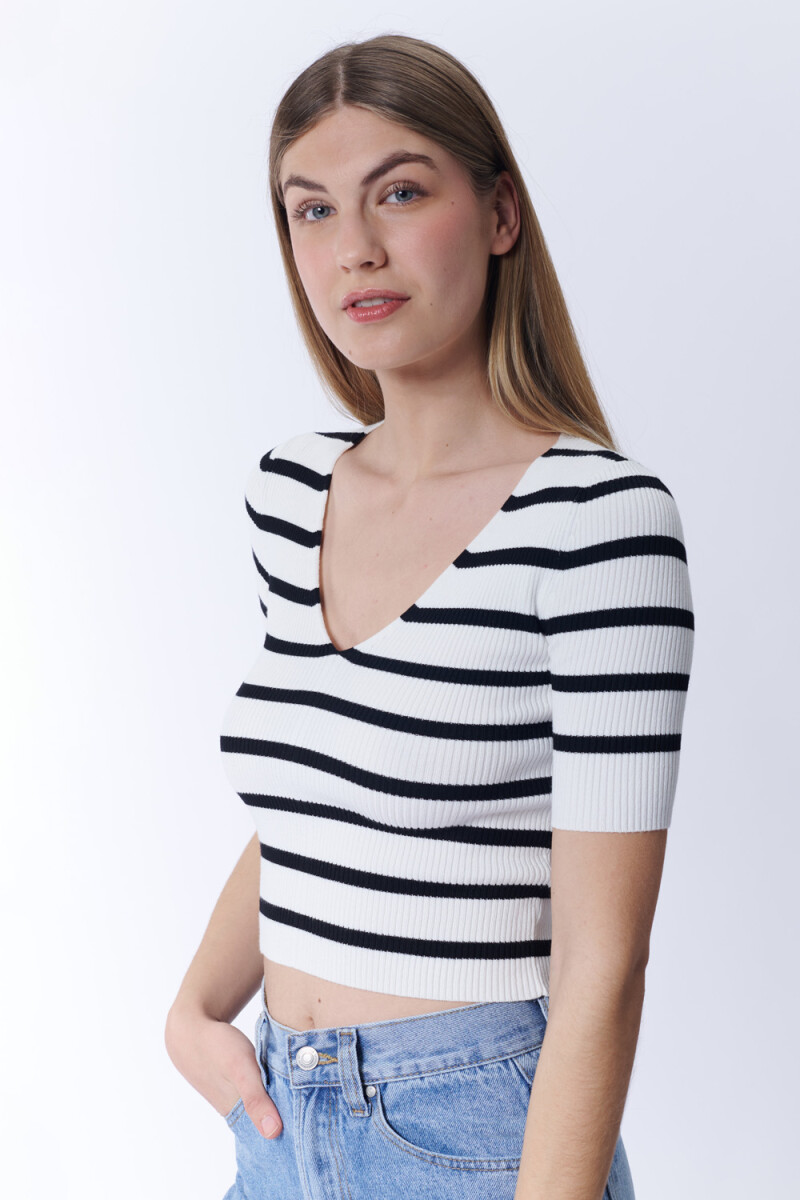 Remera Punto Rib Rayas Blanco