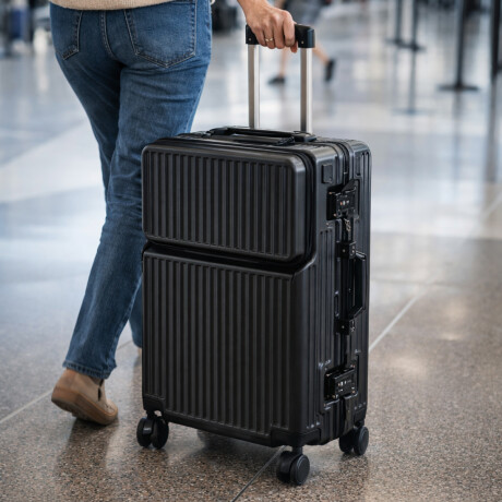 Valija carry on rí­gida con bolsillo delantero Negro