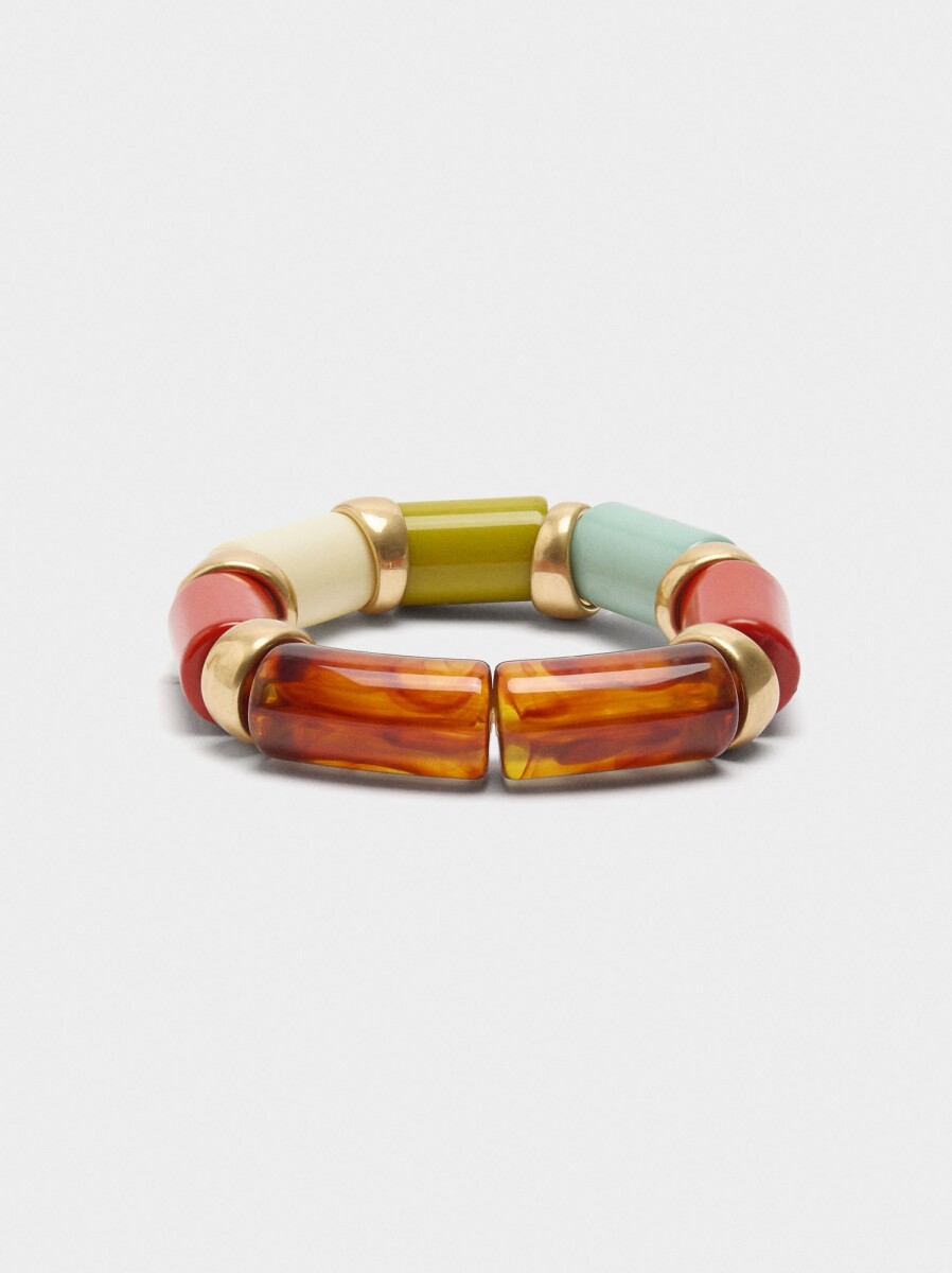 Pulsera Elástica De Cuentas Cilíndricas - multicolor 