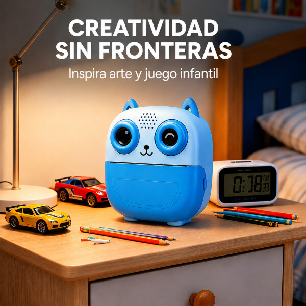 Camara De Fotos Buho Infantil Impresion Instantanea Polaroid Variante Color Azul