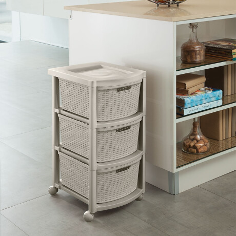 Cajonera Organizador Gavetero Símil Rattan 3 Cajones Rimax Taupe