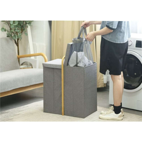 Cesto De Ropa 2 Comp 50X36X65Cm Ext Tela Gris