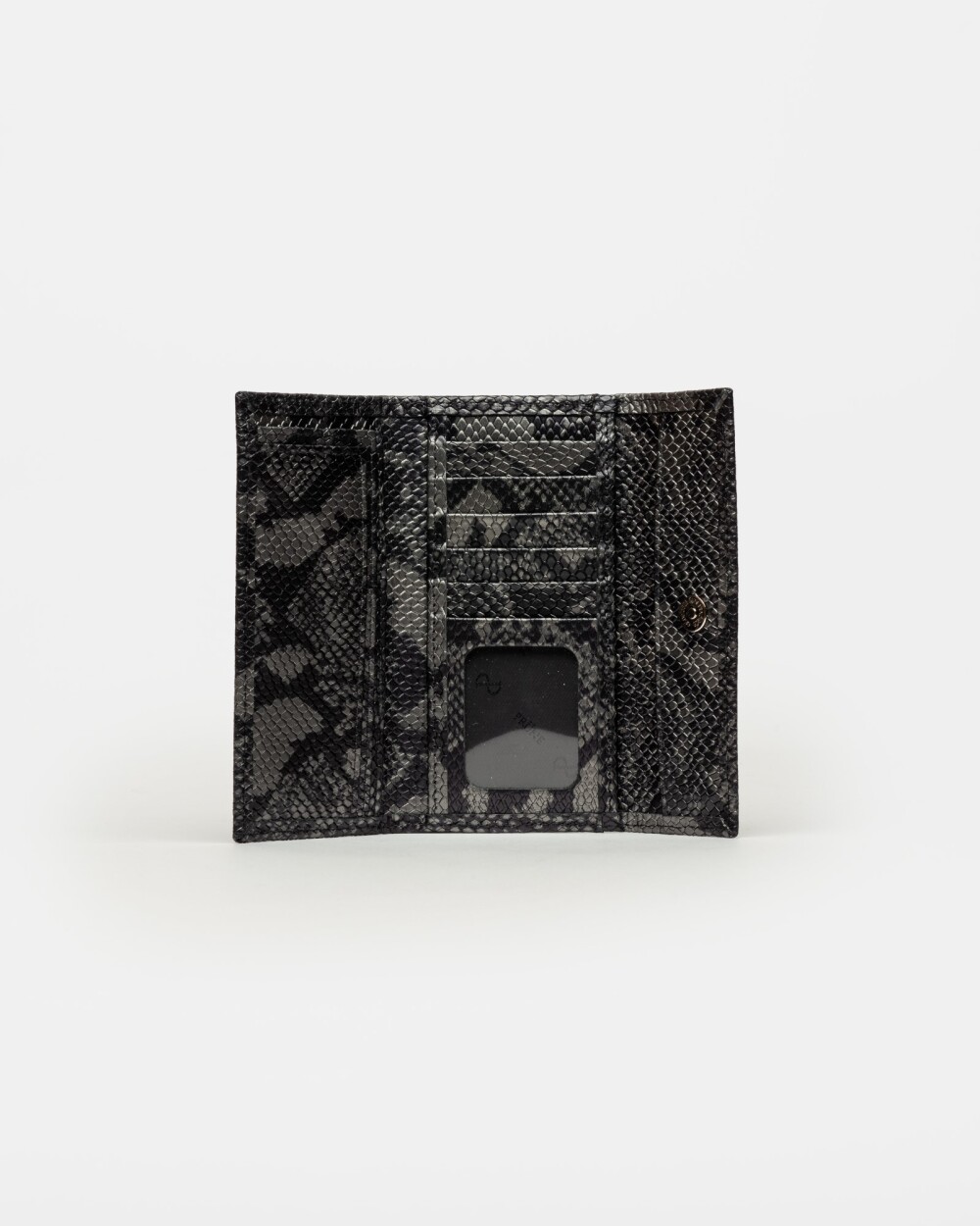 Billetera Chicago En Cuero Snake Metalizado Gris Oro