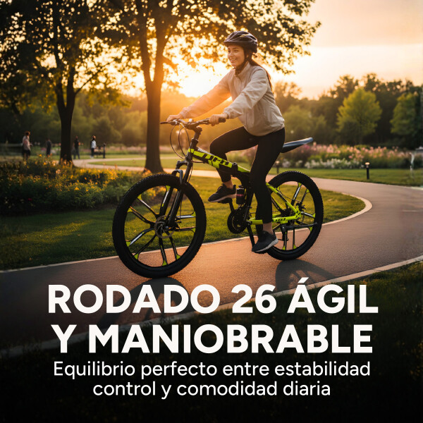 Bicicleta JJFH Rod 26 Doble Suspensión Plegable Freno Disco Color Amarillo Fluor