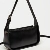 Cartera al hombro Leaf en efecto cuero liso Negro