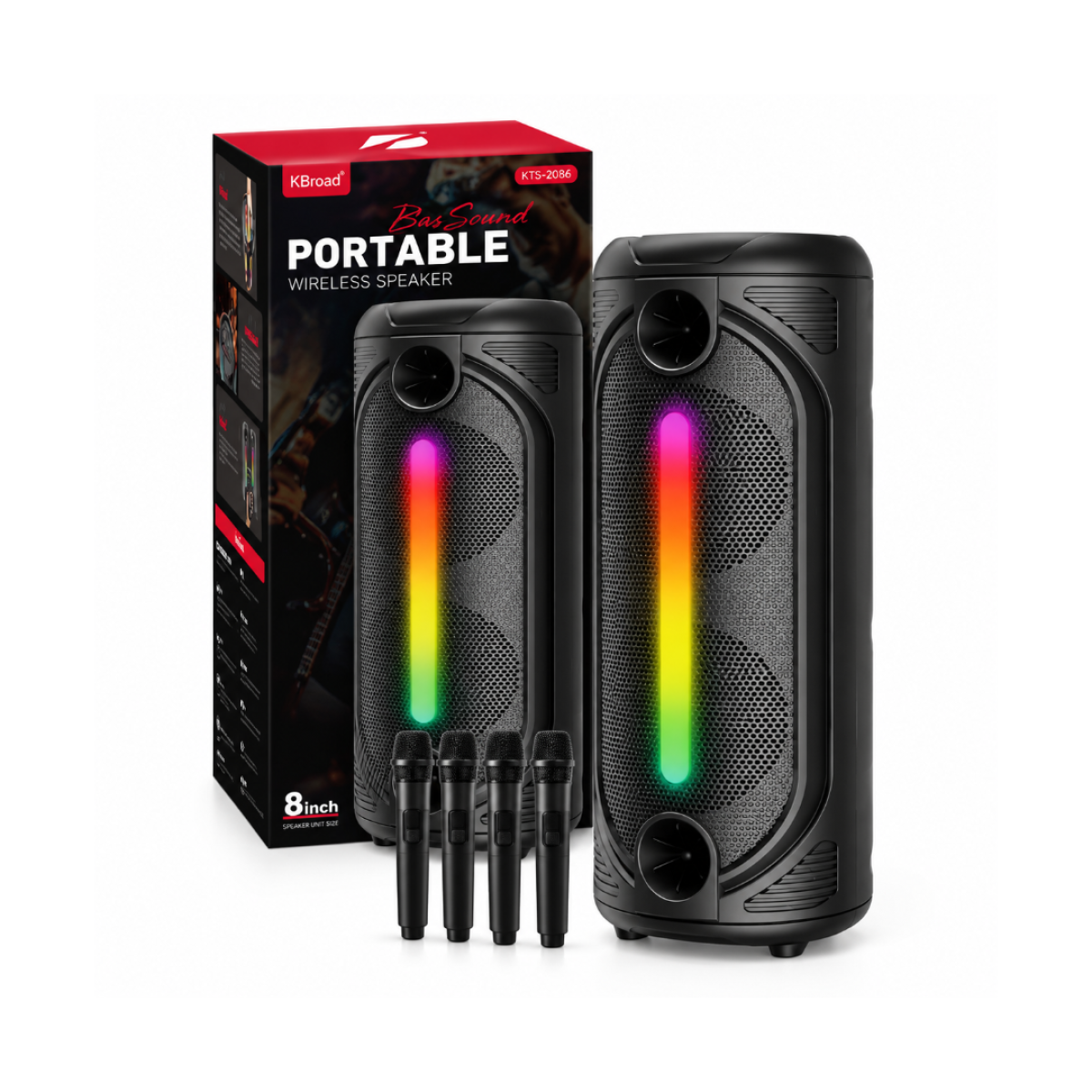 PARLANTE BT KBROAD KTS-2086 2X8"" C/BATERIA C/MICROFONO 