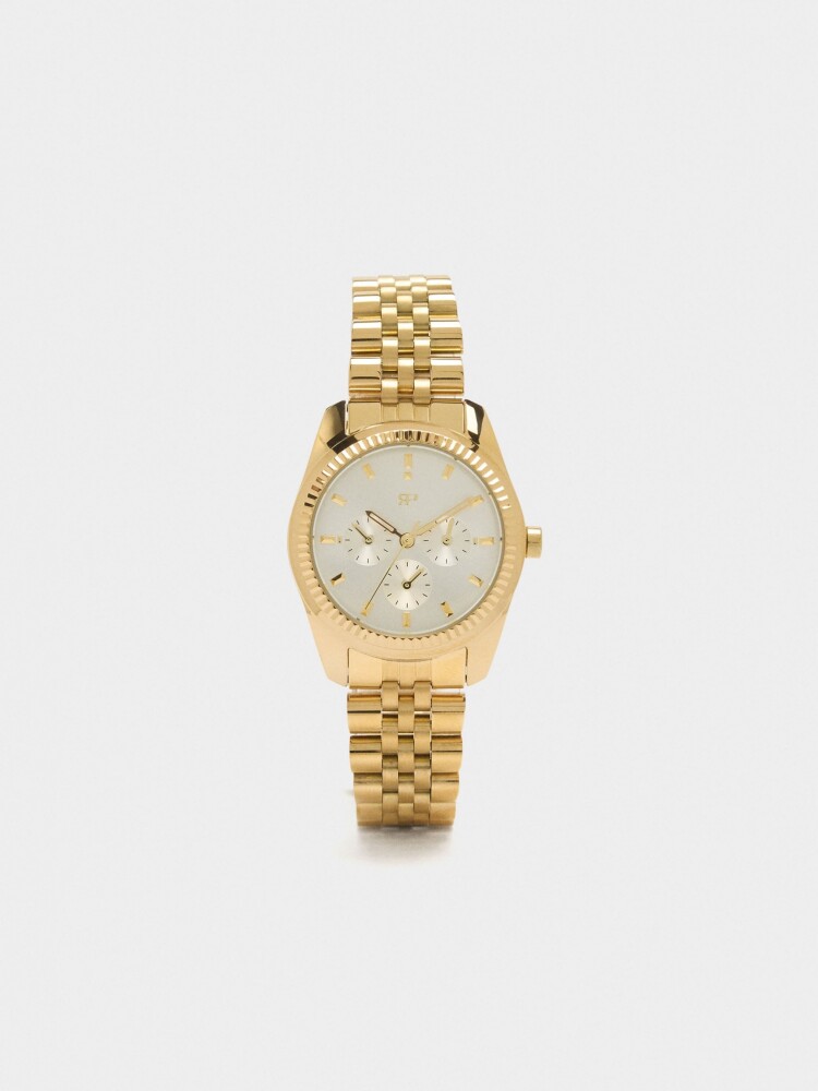 Reloj Redondo Con Pulsera De Acero Inoxidable dorado