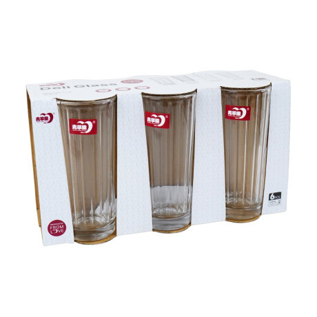 Set de 6 vasos altos de vidrio con labrado vertical 215ml Set de 6 vasos altos de vidrio con labrado vertical 215ml
