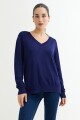 Sweater escote en V liso AZUL FRANCIA
