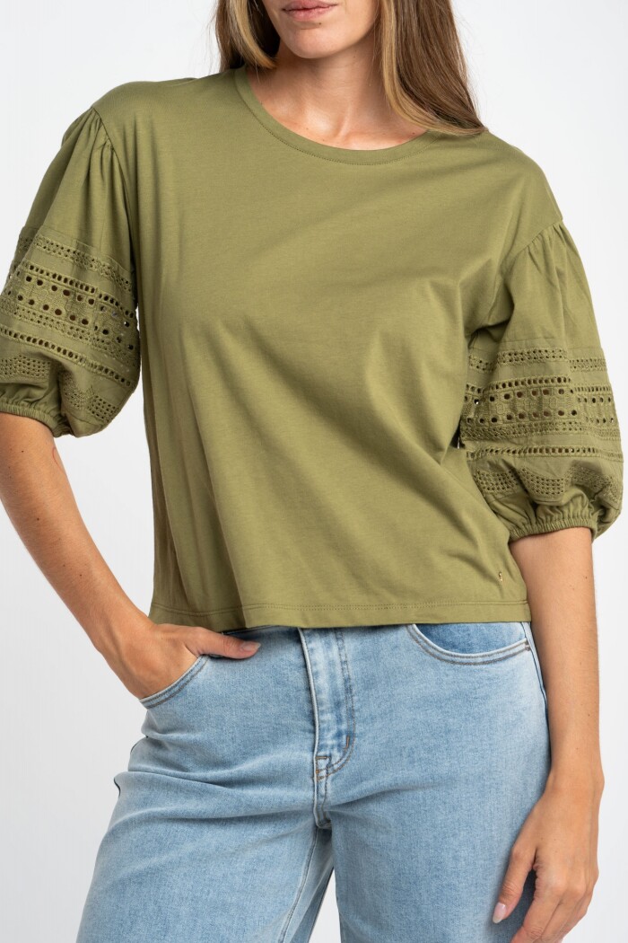 Remera Algodón Combinada Oliva
