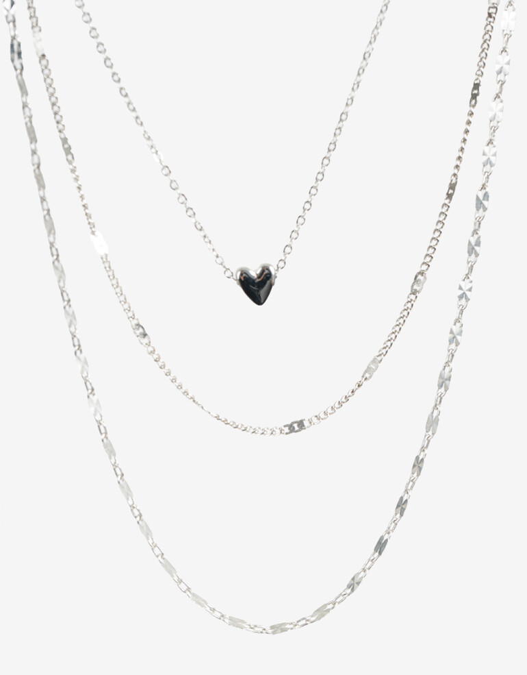 Collares Cortos Metal Collar Corto Dijes Corazones - Plateado Rodio