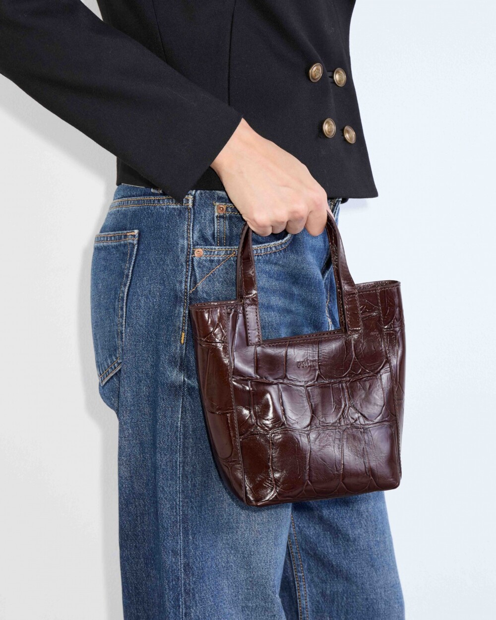 Mini Bag The Icon en cuero grabado big croco Marron