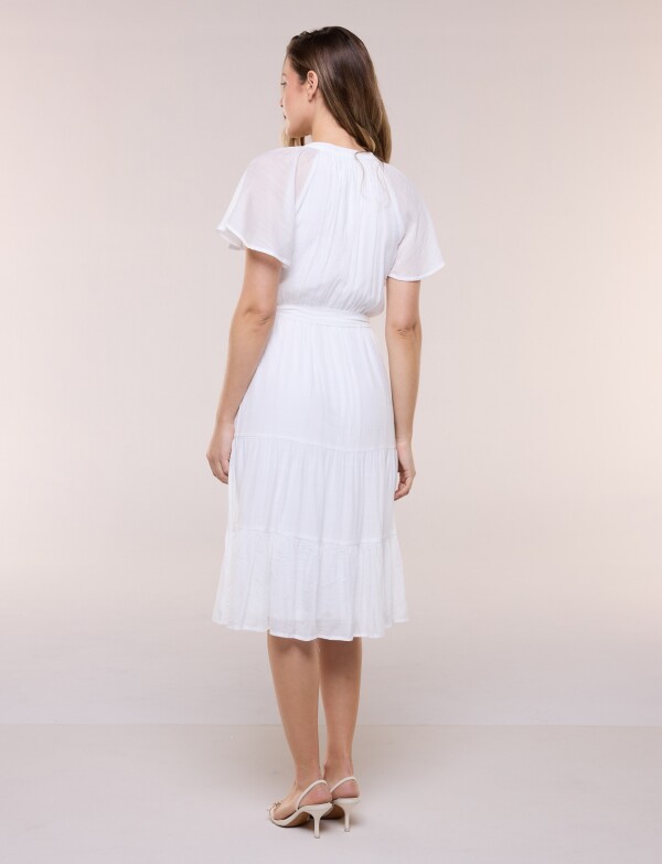 Vestido Con Lazo & Detalle Pun BLANCO