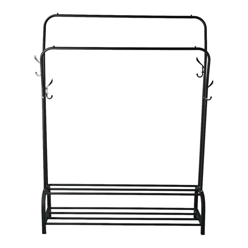 Perchero Organizador Metal Doble Con Zapatera Doble Negro