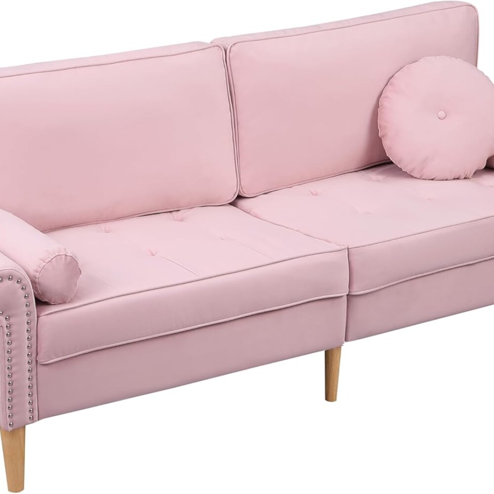 Sillon De 3 Cuerpos De Tela Con Tachas Rosado Sillon De 3 Cuerpos De Tela Con Tachas Rosado