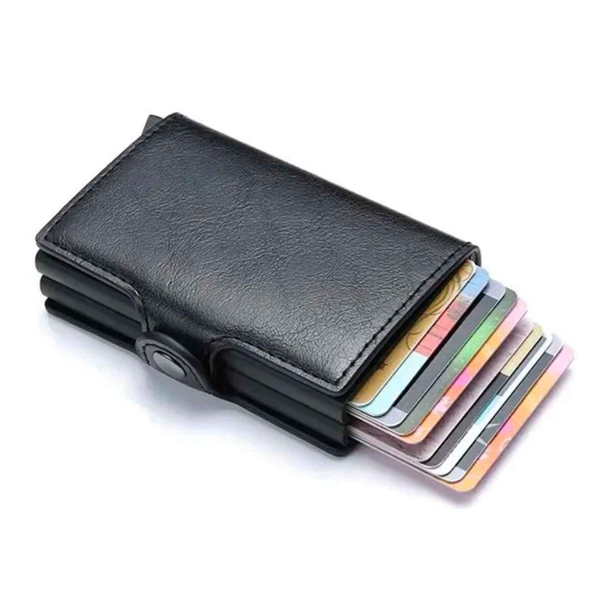 Billetera Anti Clonación Doble Tarjetero Con Rfid Metalica - Color Negro 