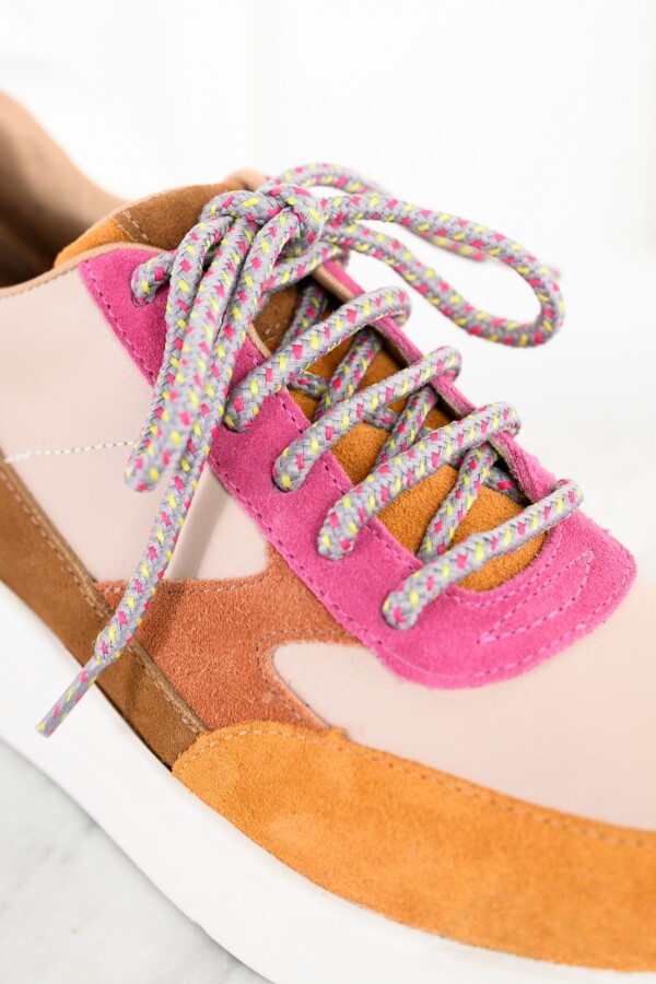 Zapatilla Combinada Cuero Fucsia
