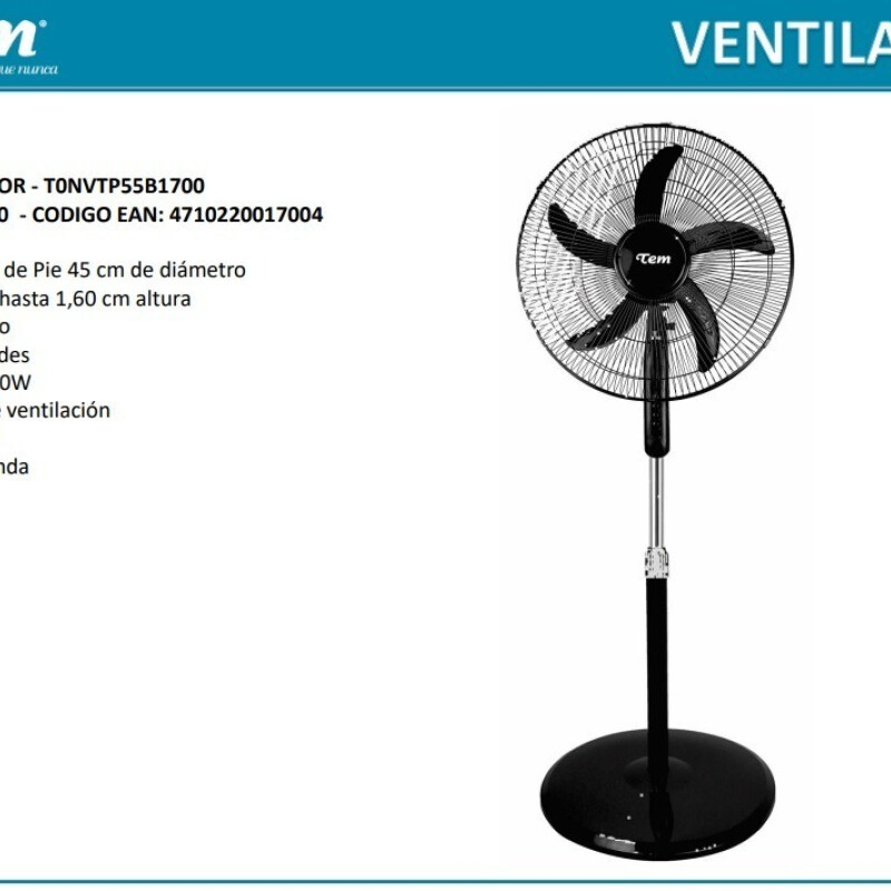 Ventilador De Pie Tem 3 Velocidades 45 Cm De Diametro 50 W Ventilador De Pie Tem 3 Velocidades 45 Cm De Diametro 50 W