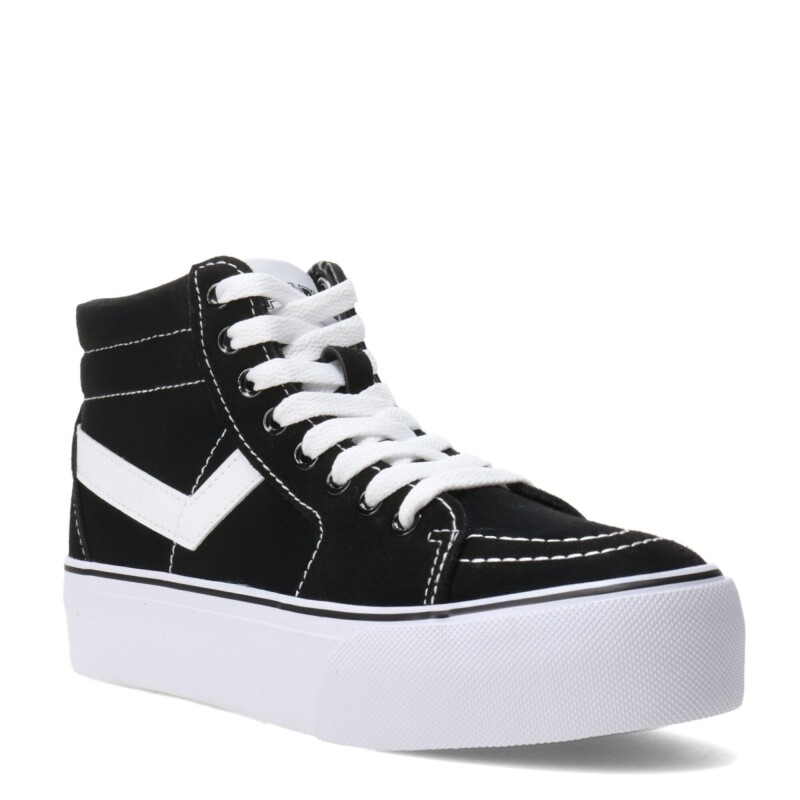 Botas Unisex PONY Plataforma Casual Lona Negro - Blanco