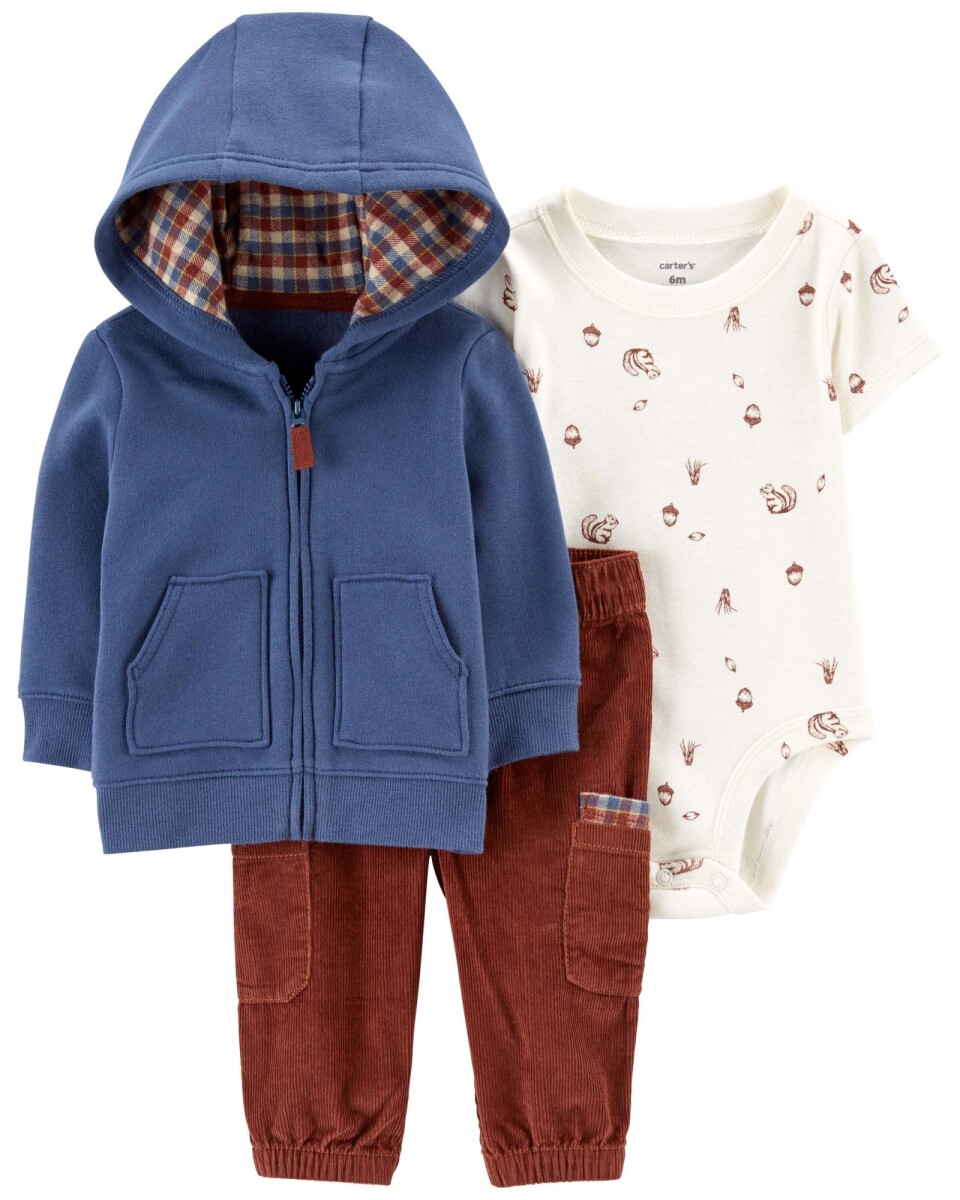Set tres piezas campera y body de algodón más pantalón de pana 