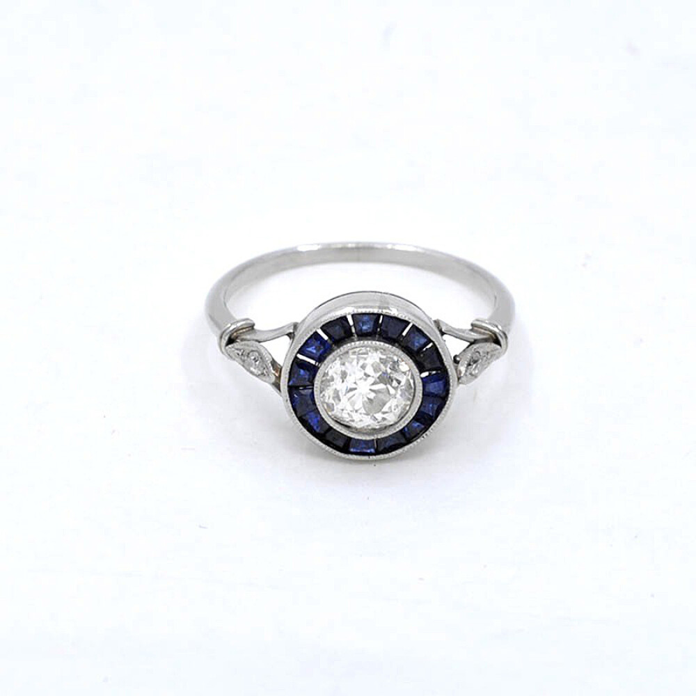 Anillo Platino, Brillantes Y Zafiros Sinteticos Anillo Platino, Brillantes Y Zafiros Sinteticos