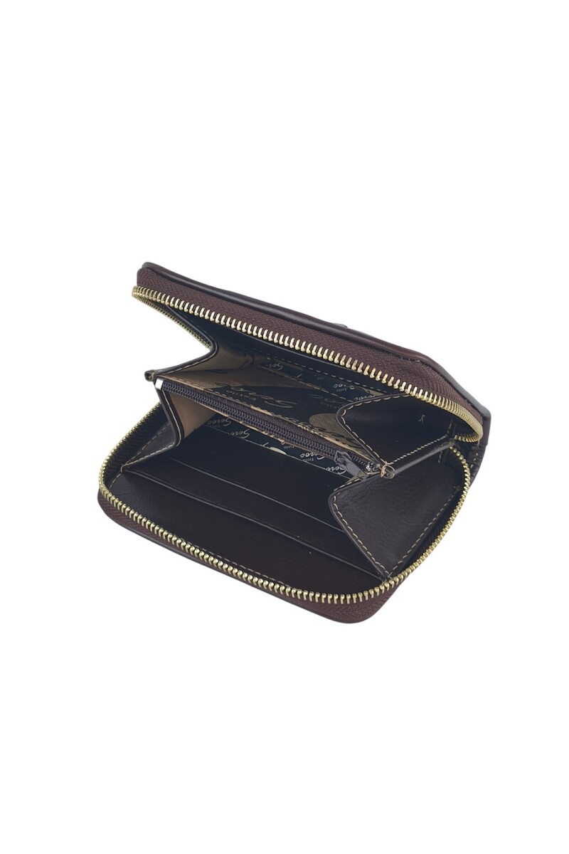Monedero de Cuero Genuino con Cierre de Cremallera Segura y Organizador Interior bordo