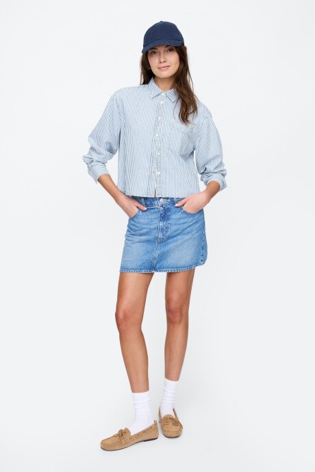 Camisa De Jean A Rayas Cropped Mujer Railroad Strp Indigo