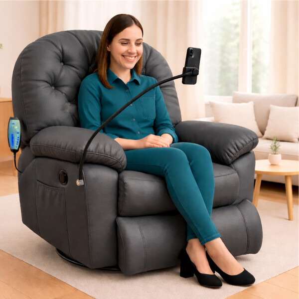 Sillón Masajeador Poltrona Con Control Remoto Y Soporte Para Celular GRIS