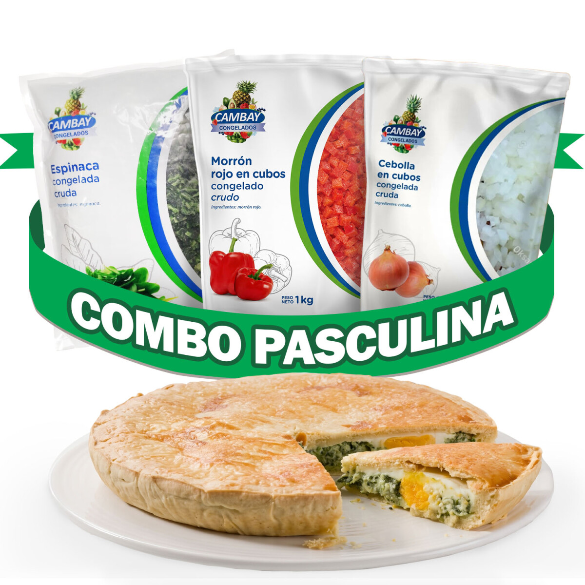 Combo Pascualina - Espinaca 1Kg, Cebolla Picada 1Kg, Morron Picado 1Kg 