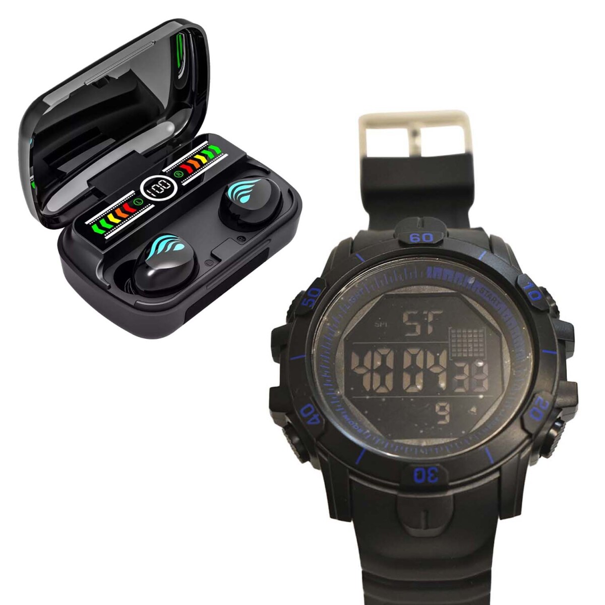 Set Reloj Deportivo Hombre + Auriculares M27 Inalámbricos BT - Azul 