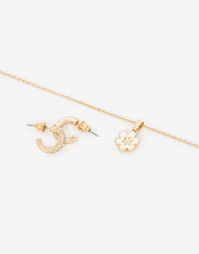 Bijouterie Set Metal Set De Collar Margarita Y Aros Argolla - Dorado