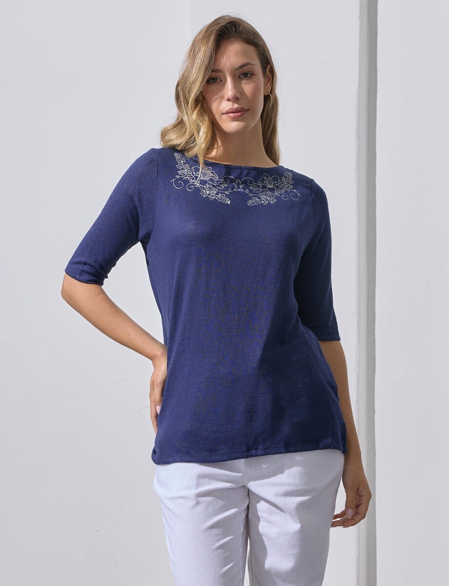 Remera 3/4 Det Borda - Azul 