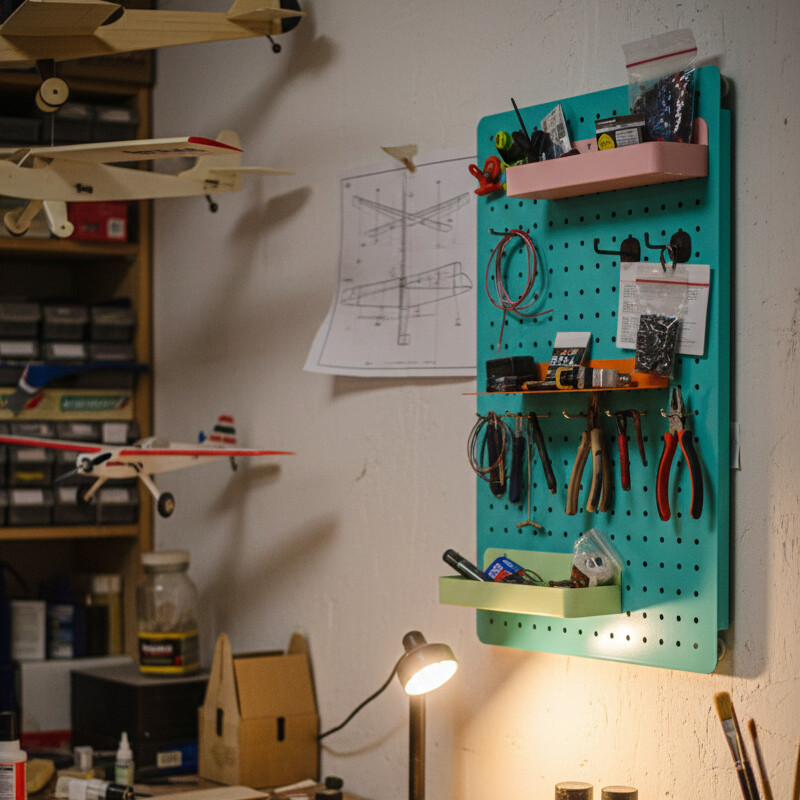 Caja cuadrada grande para panel perforado pegboard metálico Verde