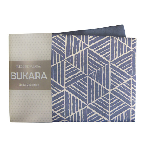 Juego Sábanas 1 Plaza Bukara 100% Microfibra 239-02 GEOM AZUL