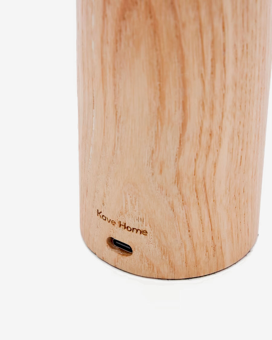 Lámpara de mesa portátil Luba de madera maciza de fresno y asa de algodón verde Lámpara de mesa portátil Luba de madera maciza de fresno y asa de algodón verde
