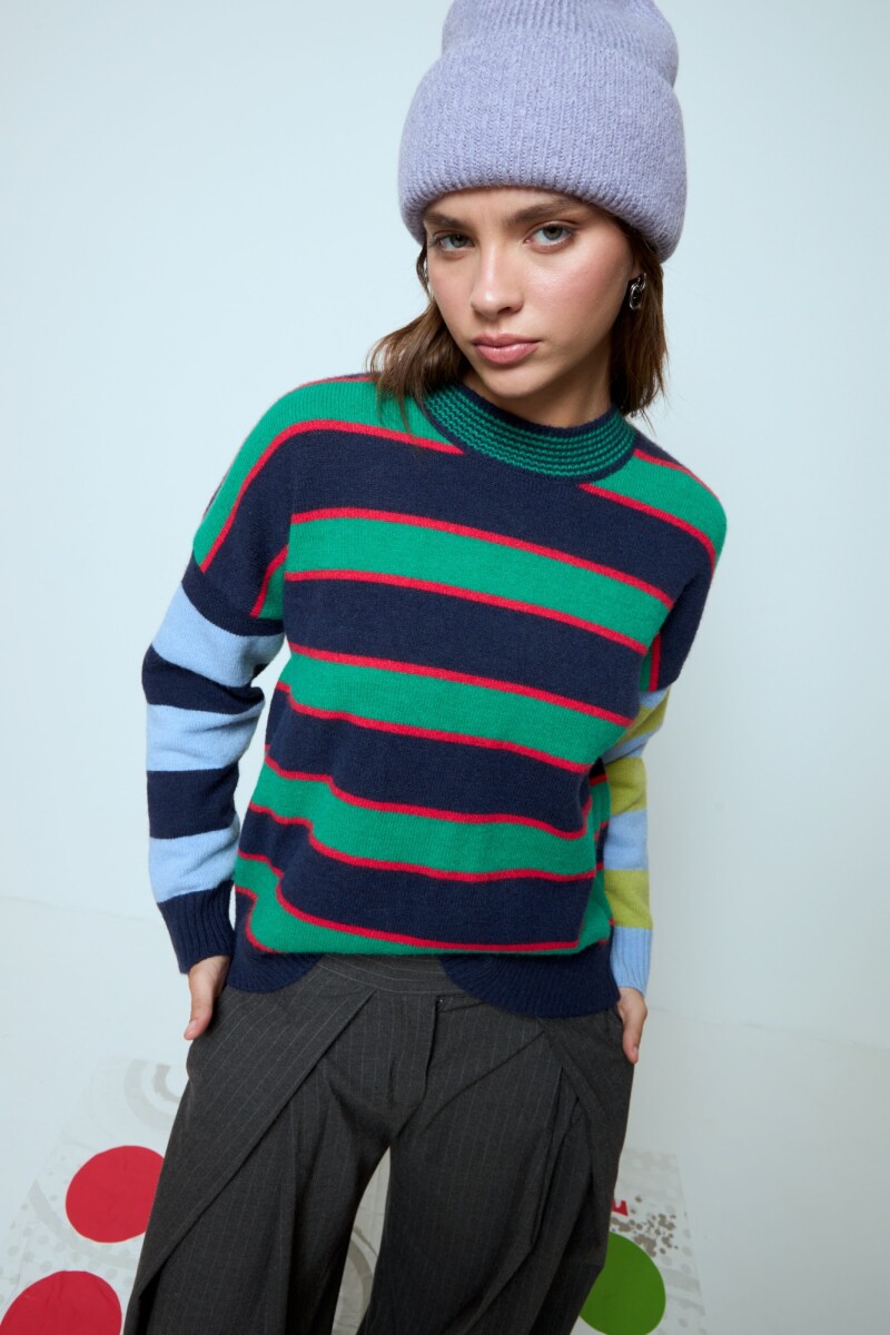 Sweater tejido franjas multicolor