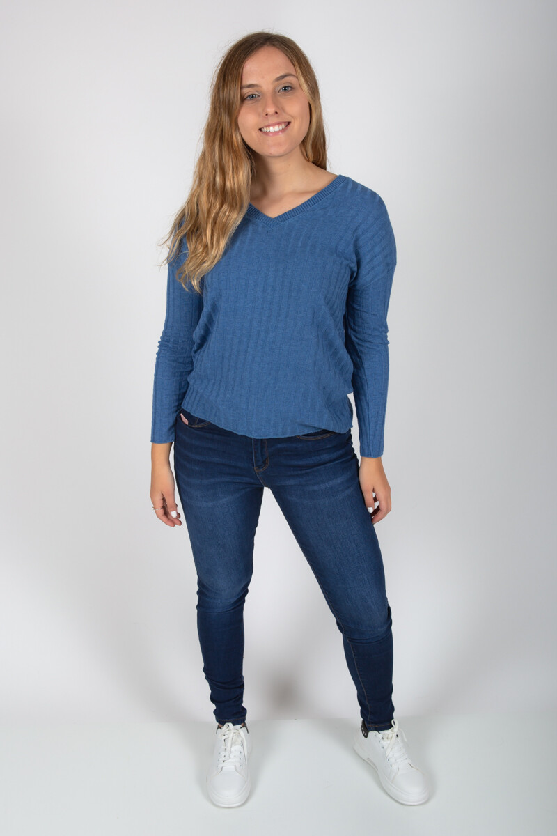 Sweater lanilla escote v - Azul 