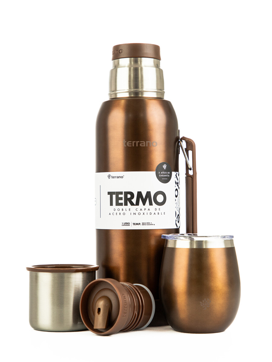 Kit Termo 1LT Con Base De Silicona + Mate De Acero Con Tapa - Copper 