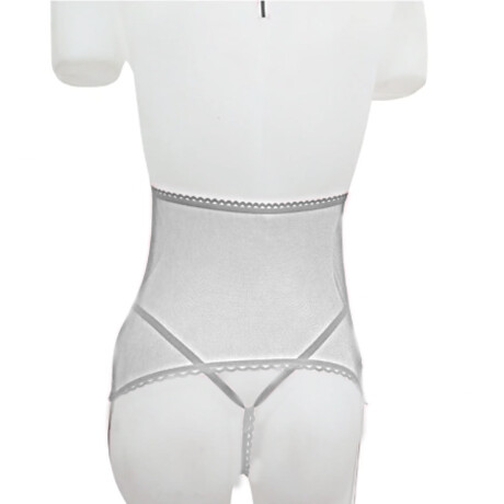Corset De Tul Sin Tazas Con Portaligas Y Tanga Blanco