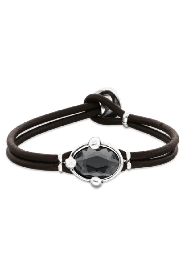 PULSERA DE CUERO CON CRISTAL FACETADO GRIS Pulsera