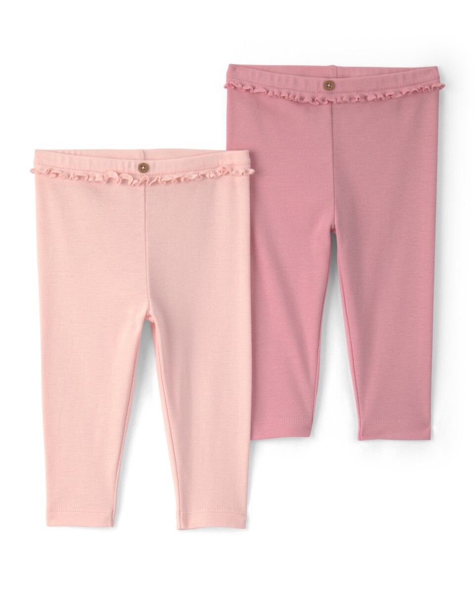 Pack dos pantalones de algodón, con volado, rosados 