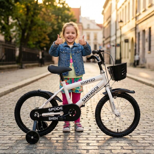 Bicicleta Infantil Shengdi R16 Canasto Parrilla Guardabarros Blanco 1