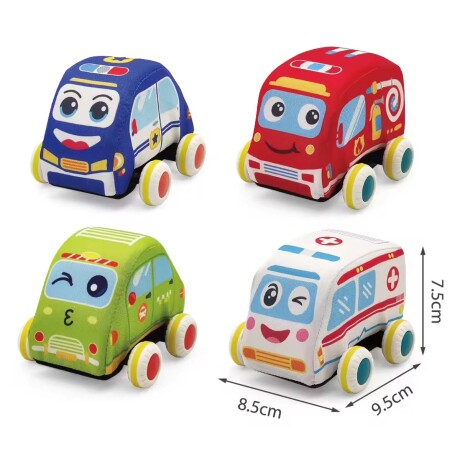 Set 4 Autitos de Peluche Autos en Tela Blandos Bebé Huanger Multicolor
