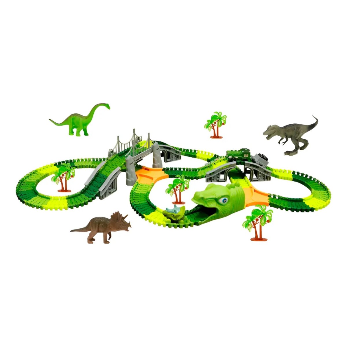 Juguete pista dinosaurio para armar con vehículos y 275 piezas 
