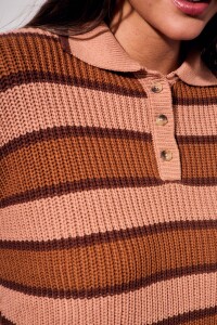 Sweater Polo Rayado Rosa Viejo