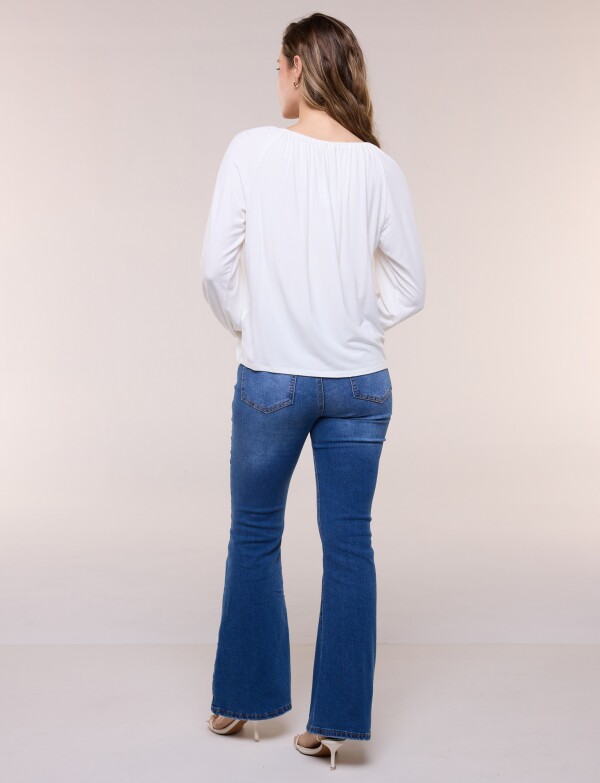 Blusa Modal Escote Fruncido Y Mangas Largas CRUDO