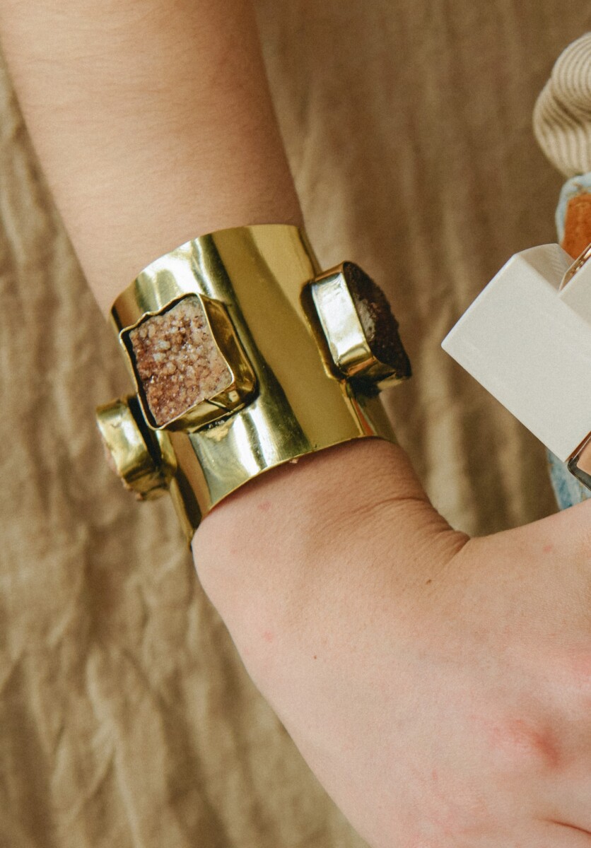 Multi Stone Cuff - Rosa / Bronce 